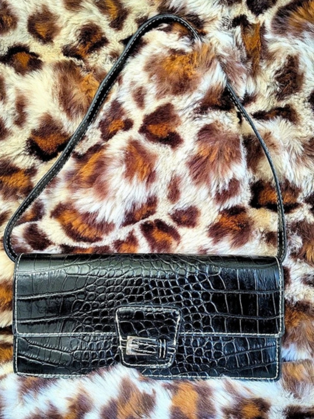 Liz Claiborne Black Crocodile-Embossed Purse